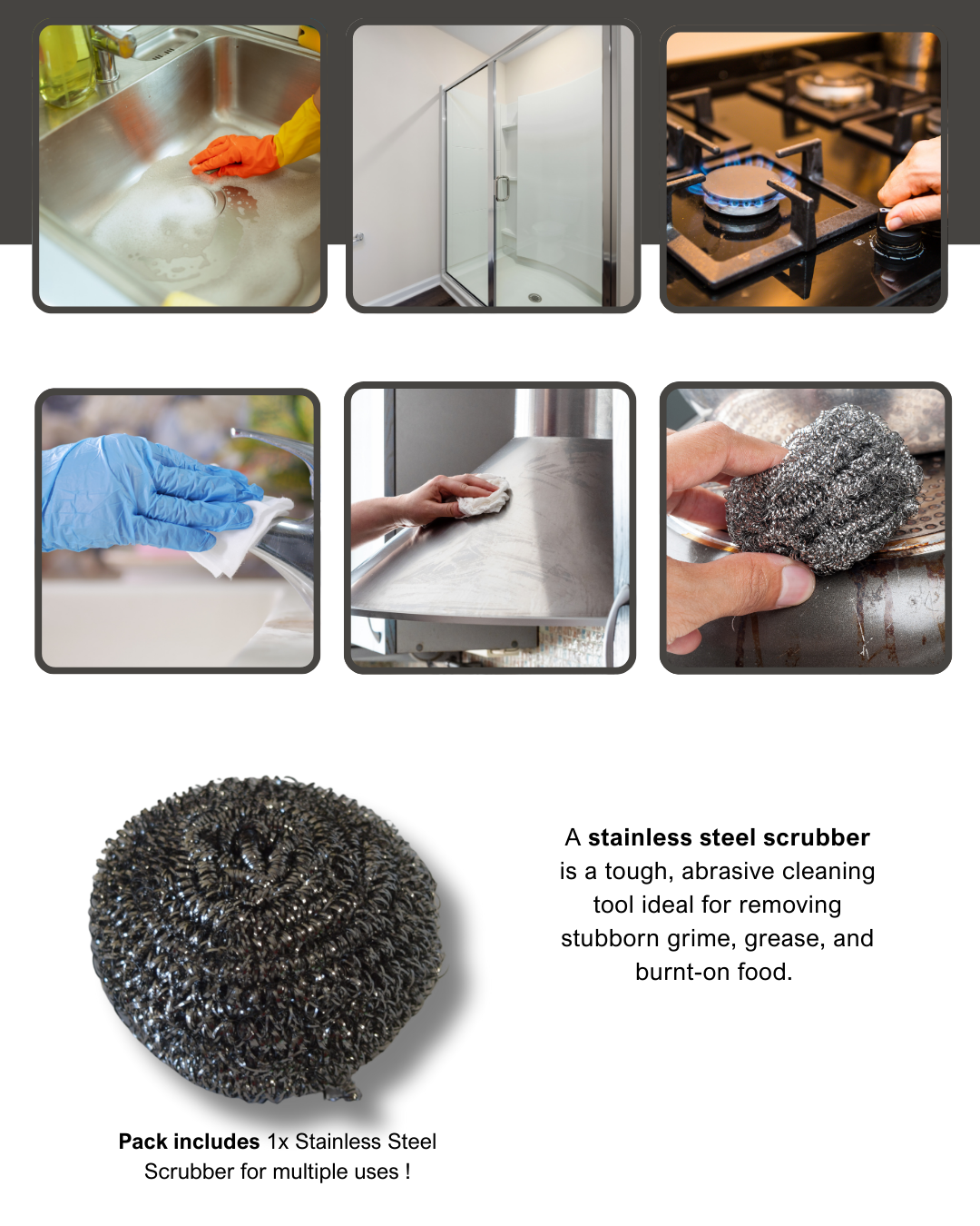 Caro's Bathroom Cleaning Kit - 1x Soap Scum & Hard Water Remover 32 fl.oz, 1x Plastic Sponge, 1x Squeeguee, 1x Small Detail Brush, 1x Stainless Steel Ball, 1x Plastic Scrubber, 1x pumex stone