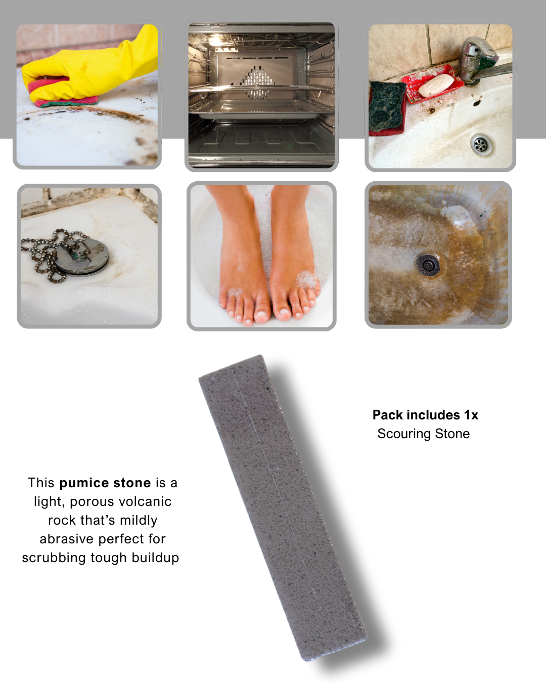 Caro's Bathroom Cleaning Kit - 1x Soap Scum & Hard Water Remover 32 fl.oz, 1x Plastic Sponge, 1x Squeeguee, 1x Small Detail Brush, 1x Stainless Steel Ball, 1x Plastic Scrubber, 1x pumex stone