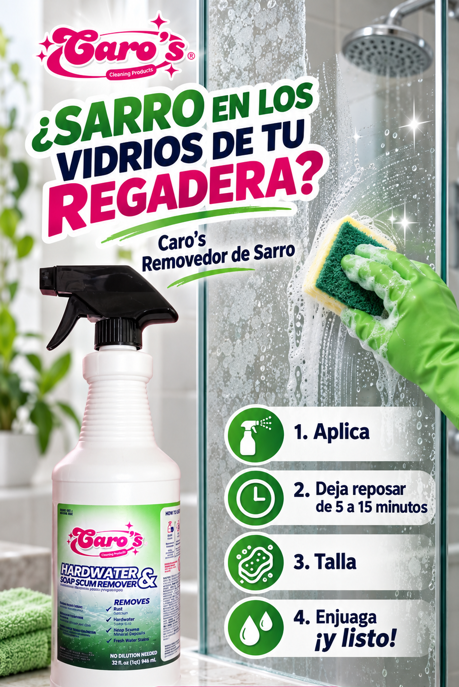 PACK x 6 - Caro's DesGrasa Concentrated Degreaser Tile, Grout, Grime, Dirt, Grease, Free of Scent (32 fl.oz) Bottle