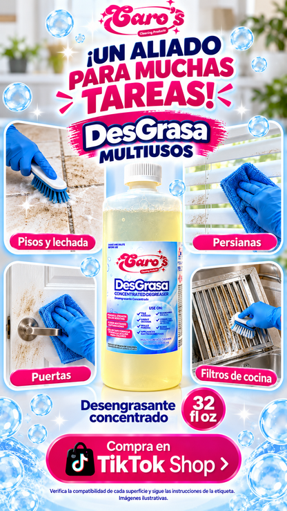 PACK x 6 - Caro's DesGrasa Concentrated Degreaser Tile, Grout, Grime, Dirt, Grease, Free of Scent (32 fl.oz) Bottle