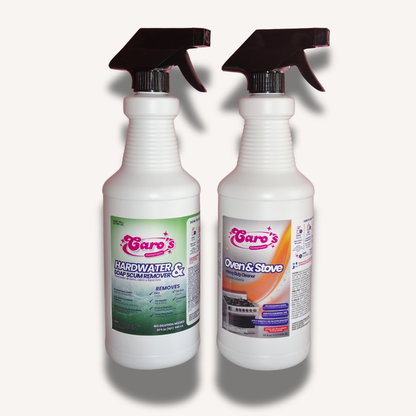 Caro’s Ultimate Kitchen & Bathroom Cleaner Set – Removes Hard Water, Soap Scum & Grease (Fragrance-Free, 2 Pack, 32oz))