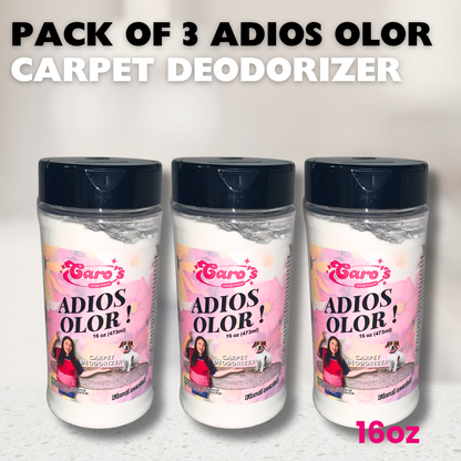 Caro's Adios Olor- Polvo- Eliminador de olores en las alfombras 16oz