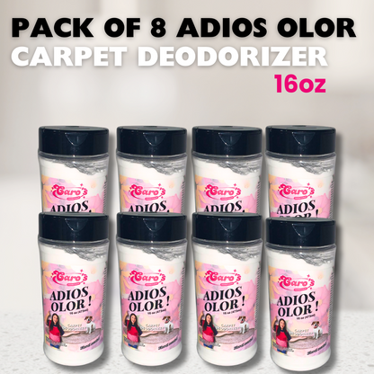 Caro's Adios Olor- Polvo- Eliminador de olores en las alfombras 16oz