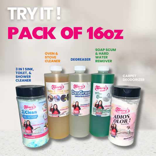 Pack de 5x - Sarro 16oz, Desgrasa 16oz, Oven 16oz, Adios Olor 16oz, 3Clean de 16oz
