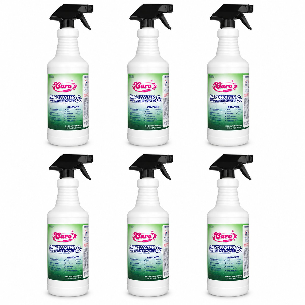 PACK x 6 - Caro's Soap Scum & Hard Water Remover Spray Bottle 32 fl.oz