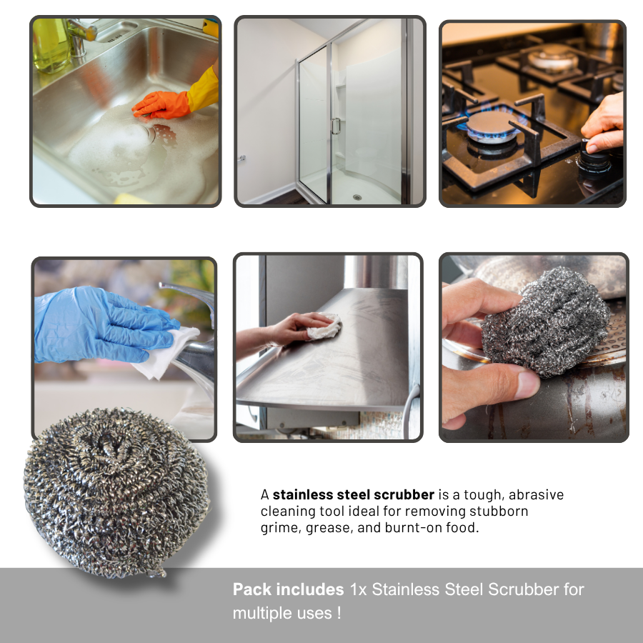 Caro's Bathroom Cleaning Pack (5) - Hardwater and Soap Scum Remover Cleaning Solution Liquid, Squeegue, Stainless Steel Scourer, Pumice Stone, Colored Sponge