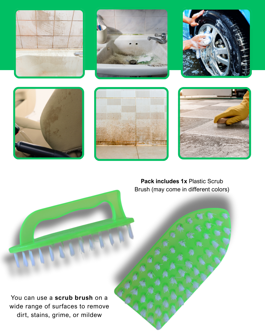 Caro's Bathroom Cleaning Kit - 1x Soap Scum & Hard Water Remover 32 fl.oz, 1x Plastic Sponge, 1x Squeeguee, 1x Small Detail Brush, 1x Stainless Steel Ball, 1x Plastic Scrubber, 1x pumex stone