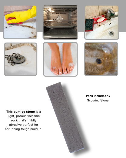 Caro's Bathroom Cleaning Kit - 1x Soap Scum & Hard Water Remover 32 fl.oz, 1x Plastic Sponge, 1x Squeeguee, 1x Small Detail Brush, 1x Stainless Steel Ball, 1x Plastic Scrubber, 1x pumex stone