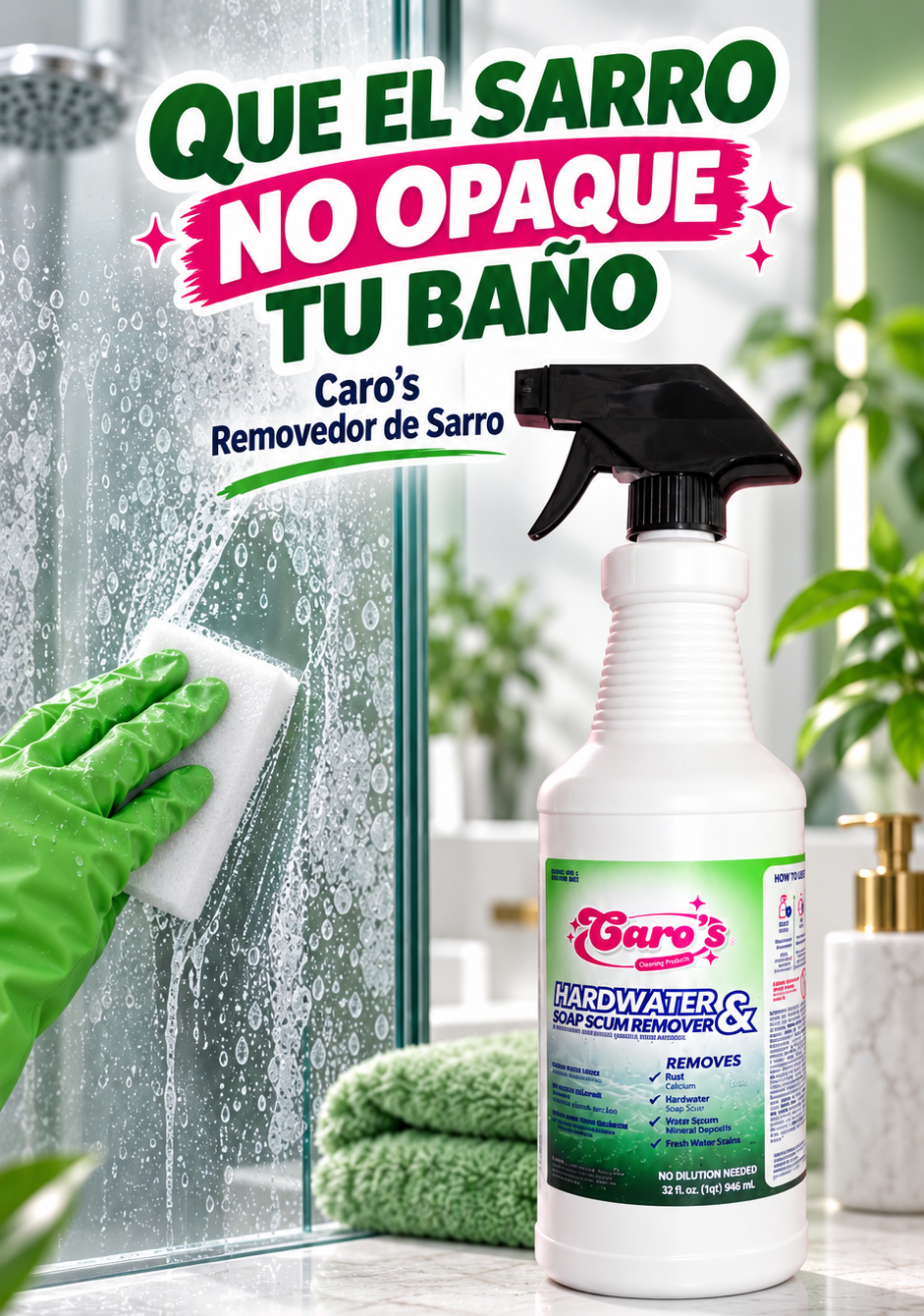 Caro's Soap Scum & Hard Water Remover Spray Bottle 32 fl.oz