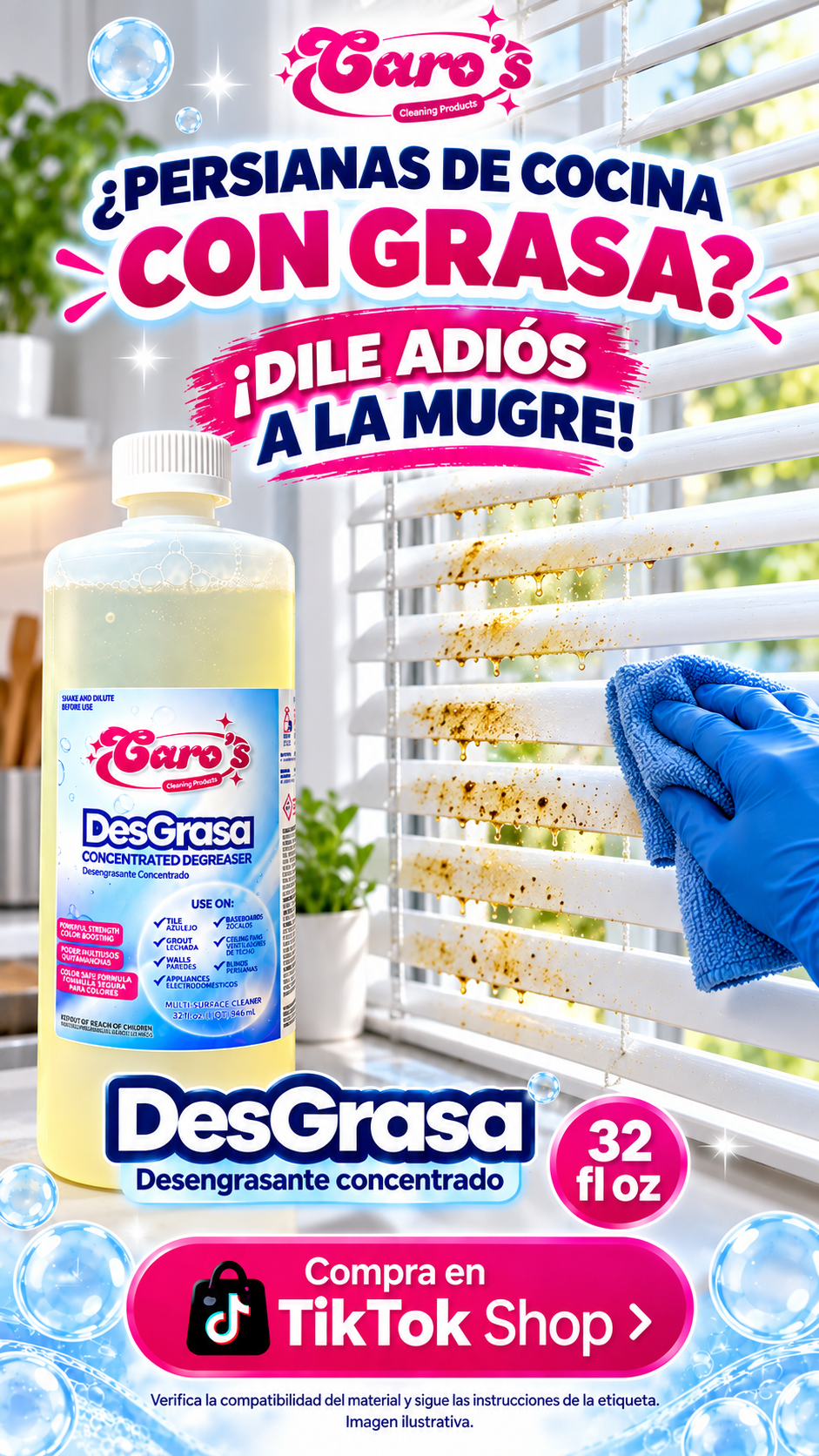 Caro's DesGrasa Concentrated Degreaser Tile, Grout, Grime, Dirt, Grease, Free of Scent (32 fl.oz) Bottle
