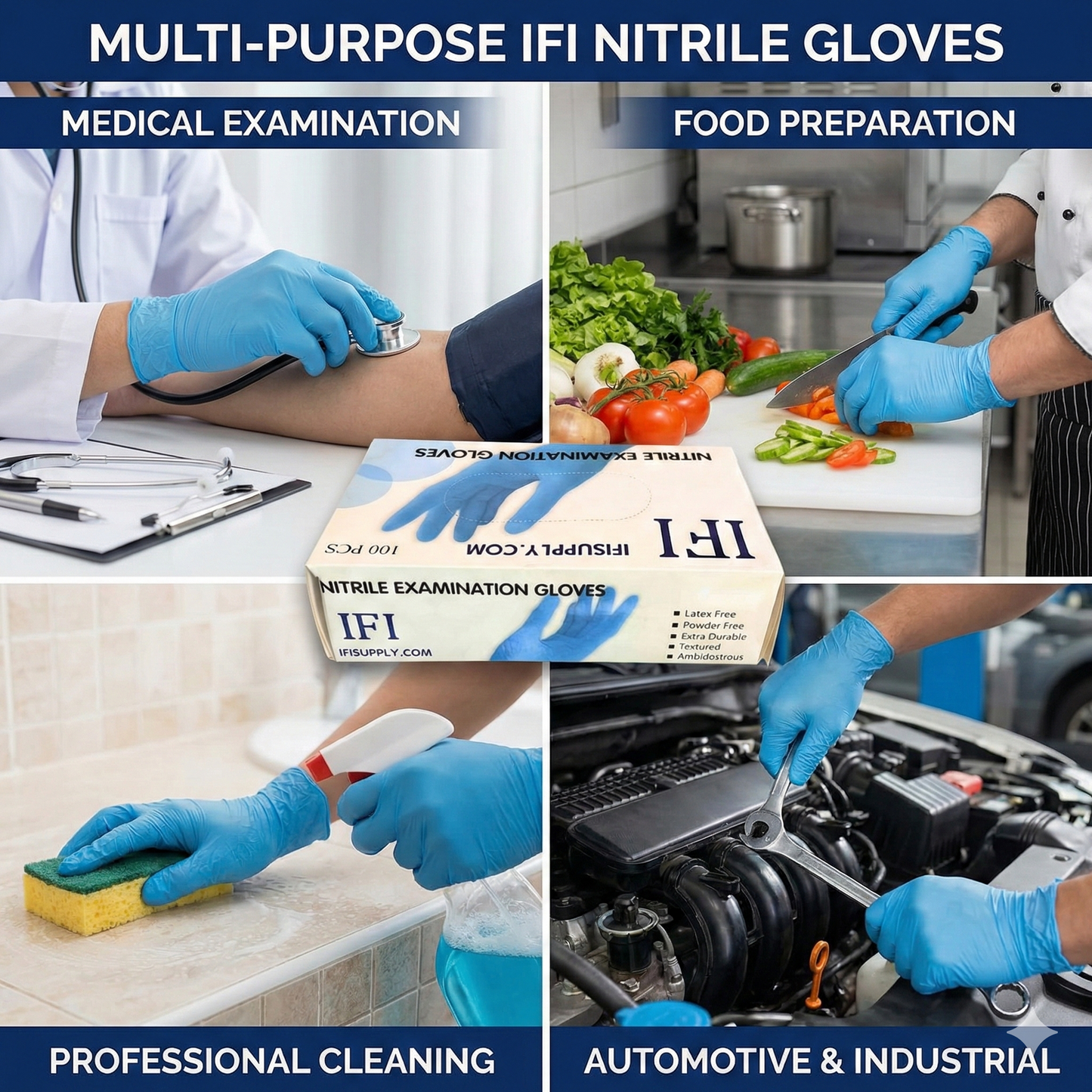 IFI Nitrile Examination Gloves (100 Count, Blue)