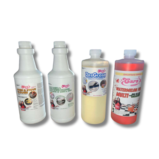 Caro's Ultimate Team Cleaning Pack - Oven & Stove Cleaner, Soap Scum Hard Water Remover, Watermelon Multi-Surface Cleaner, DesGrasa Concentrated Degreaser Kitchen, Bathroom and Houshold Cleaners 32 fl.oz