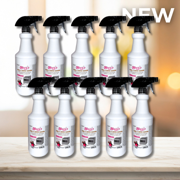 Caja de 10  Caro's Oven & Stove Cleaner Spray Bottle W/ Nozzle Include 32 fl.oz - Grills, BBQ's, Pots, Pans, Cazos, Planchas + More